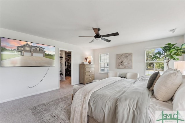 89 Evan Wade Ct NE, Ludowici, GA 31316 - bedroom featuring a spacious closet, carpet flooring, baseboards, and ceiling fan