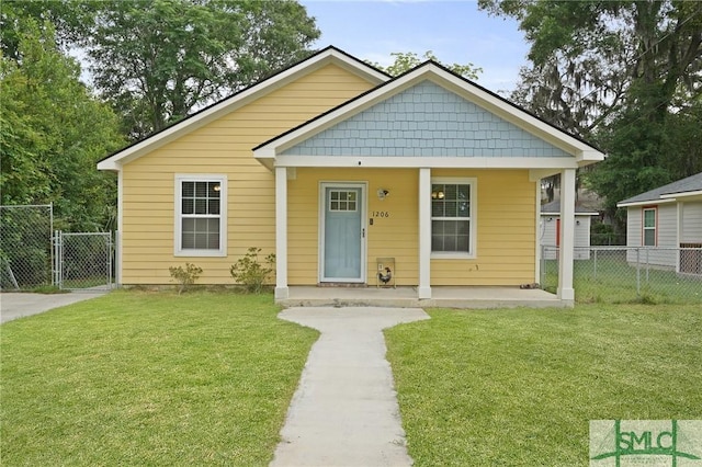 bungalow-style house with a gate and covered porch