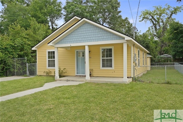 bungalow-style home with a gate