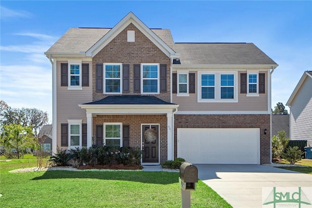 901 Garden Hills Loop, Richmond Hill, GA 31324 - traditional home with an attached garage, concrete driveway, brick siding, and a front lawn