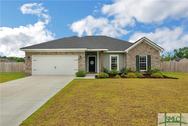ranch-style house with brick siding, driveway, and an attached garage