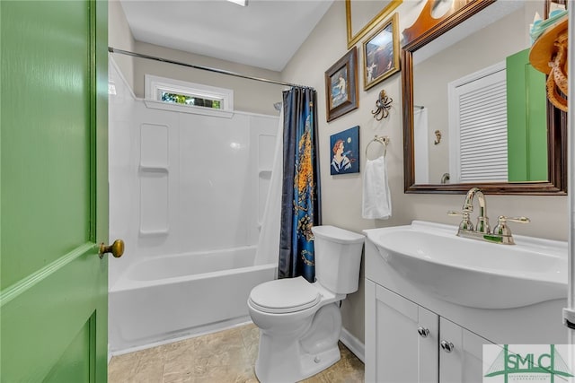 239 Chatham Ave, Pooler, GA 31322 - bathroom featuring toilet, vanity, shower / bathtub combination with curtain, and baseboards