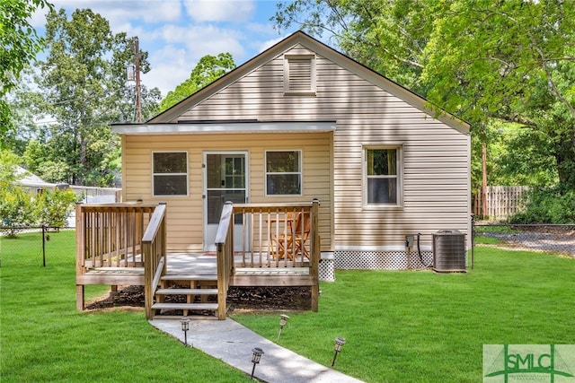 239 Chatham Ave, Pooler, GA 31322 - rear view of house with central AC and a deck
