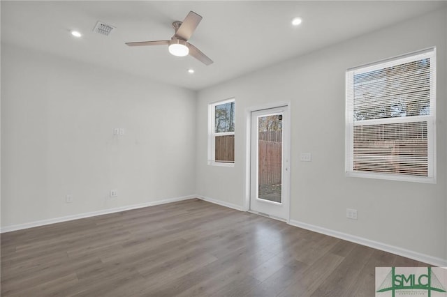 124 Benelli Dr, Pooler, GA 31322 - spare room with wood finished floors, recessed lighting, ceiling fan, and baseboards