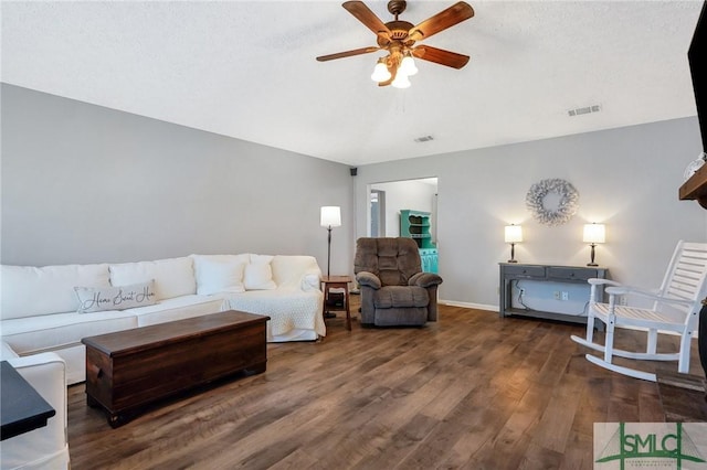 11 Pelican Ct, Richmond Hill, GA 31324 - living area with a ceiling fan, wood finished floors, and baseboards
