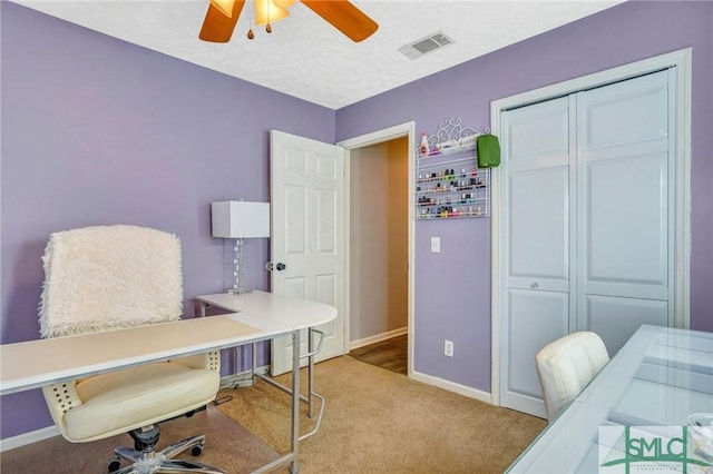 11 Pelican Ct, Richmond Hill, GA 31324 - office area with a ceiling fan, baseboards, and carpet floors