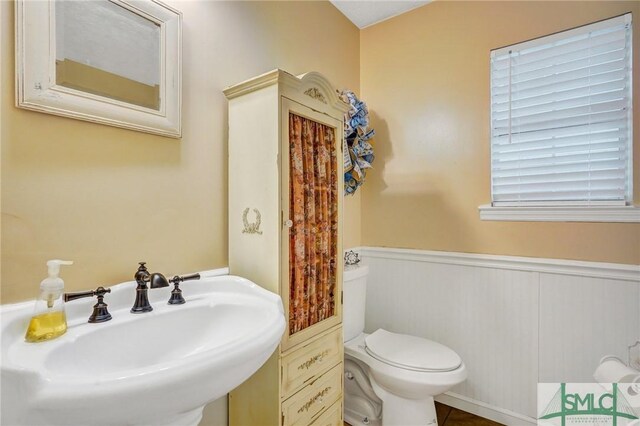11 Pelican Ct, Richmond Hill, GA 31324 - half bath with a sink, toilet, and wainscoting