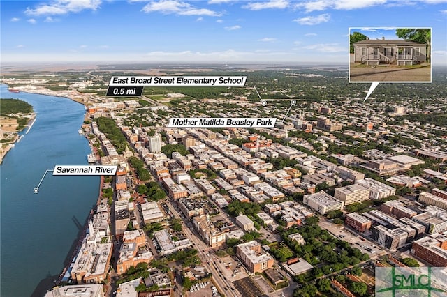 bird's eye view of a nearby body of water