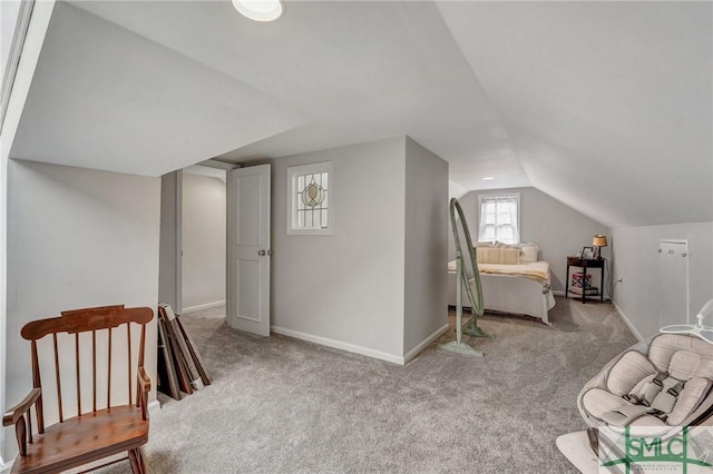 19 E 54th St, Savannah, GA 31405 - carpeted bedroom with baseboards and lofted ceiling