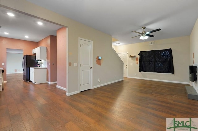 133 Berwick Lakes Blvd, Pooler, GA 31322 - unfurnished living room with a ceiling fan, dark wood-style flooring, recessed lighting, and baseboards