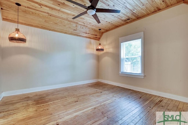 417 E 61st St, Savannah, GA 31405 - spare room featuring wood ceiling, ceiling fan, lofted ceiling, wood-type flooring, and baseboards