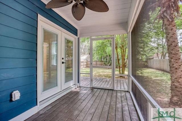 417 E 61st St, Savannah, GA 31405 - unfurnished sunroom with ceiling fan and french doors
