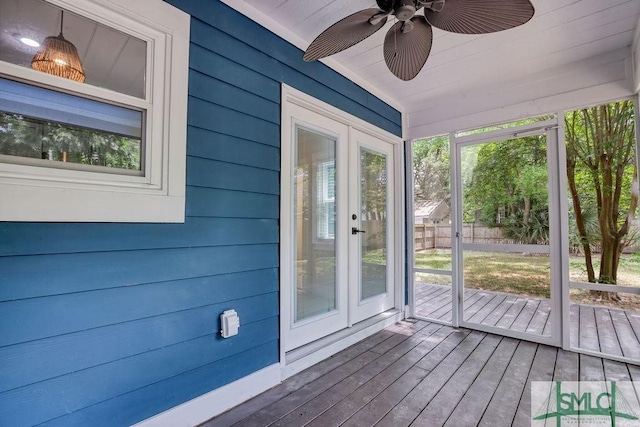 417 E 61st St, Savannah, GA 31405 - unfurnished sunroom with a ceiling fan and french doors