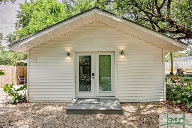 417 E 61st St, Savannah, GA 31405 - view of outdoor structure featuring fence and french doors