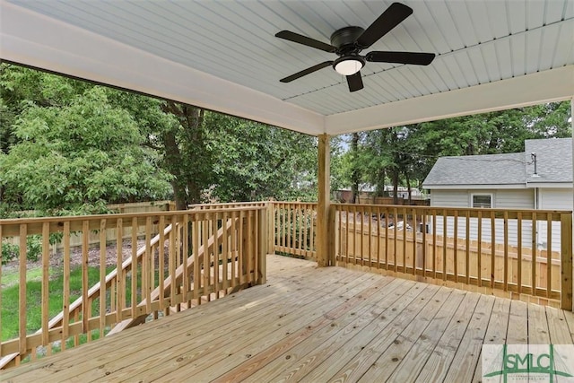 wooden terrace with ceiling fan