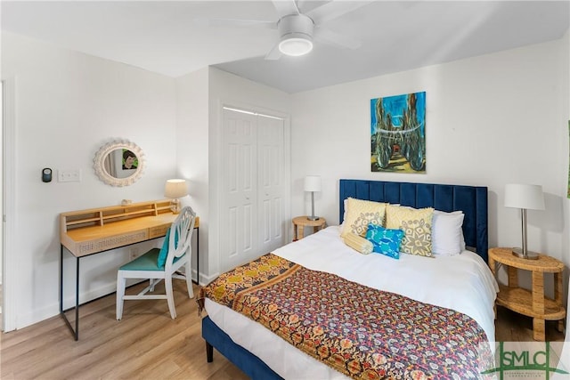 524 Nicoll St, Savannah, GA 31401 - bedroom featuring wood finished floors, a closet, ceiling fan, and baseboards