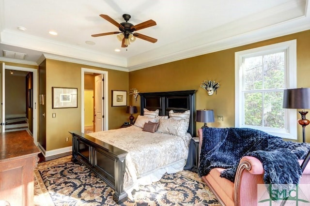 18 Enclave Cir, Savannah, GA 31419 - bedroom featuring ornamental molding, wood finished floors, and a ceiling fan