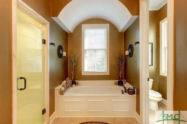 18 Enclave Cir, Savannah, GA 31419 - full bathroom featuring toilet, a bath, a shower stall, tile patterned floors, and baseboards