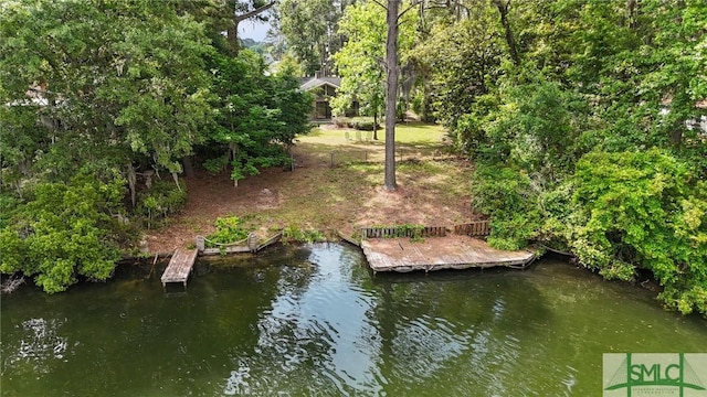dock area featuring a water view