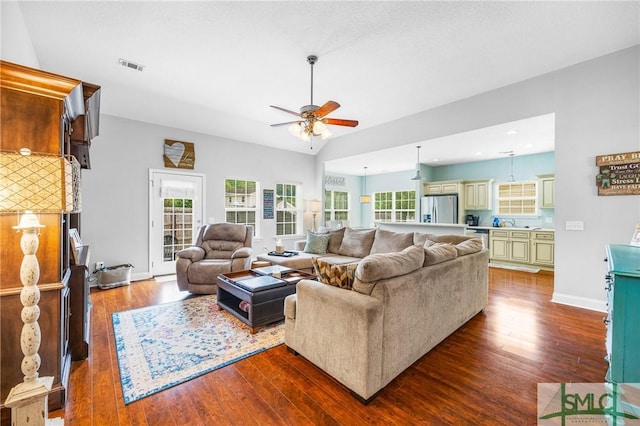 107 Christian Ct, Rincon, GA 31326 - living room with a ceiling fan, dark wood-style floors, and baseboards
