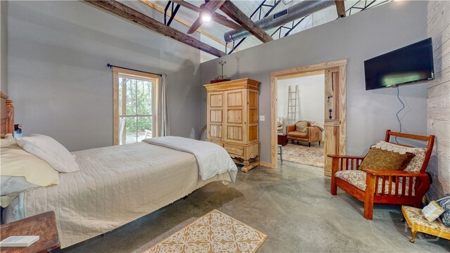 26 Cason Dr, Pembroke, GA 31321 - bedroom with a high ceiling, concrete floors, and beam ceiling