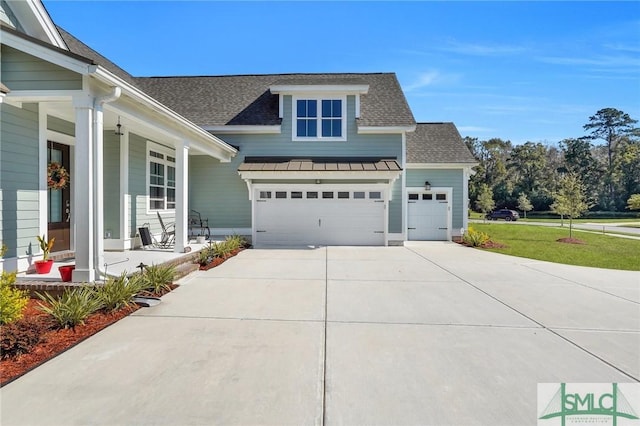 206 Park Chase Chase, Pooler, GA 31322 - view of front of home featuring a porch, driveway, a standing seam roof, a shingled roof, and an attached garage