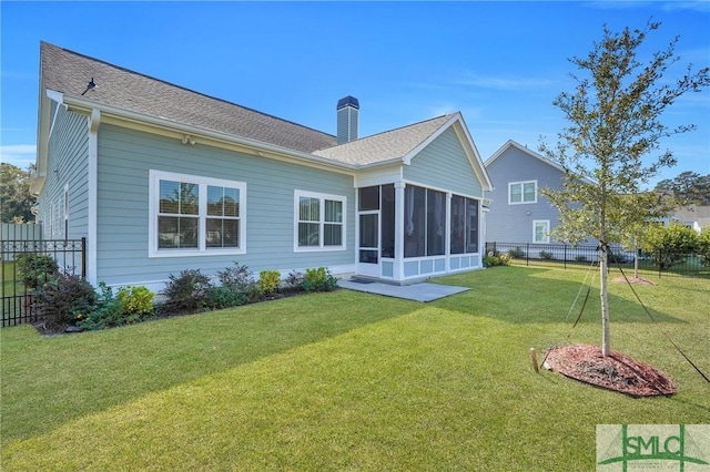 206 Park Chase Chase, Pooler, GA 31322 - rear view of property with a sunroom, a chimney, and a shingled roof