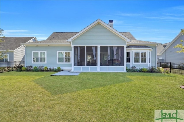 206 Park Chase Chase, Pooler, GA 31322 - back of house with a sunroom, a chimney, and a shingled roof