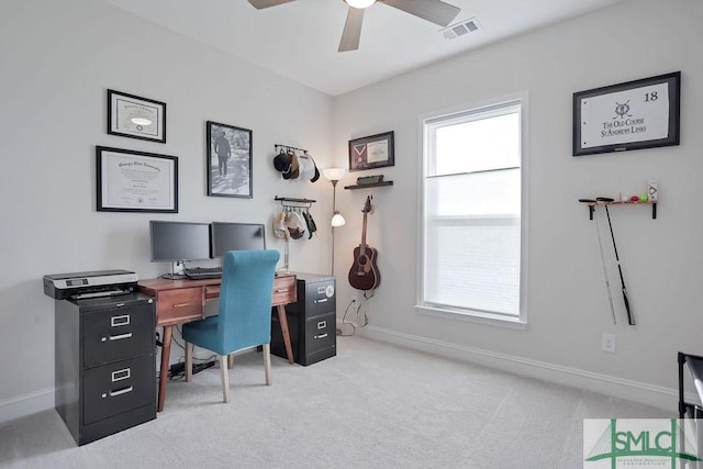 710 Longleaf Dr, Richmond Hill, GA 31324 - office featuring ceiling fan, light carpet, and baseboards