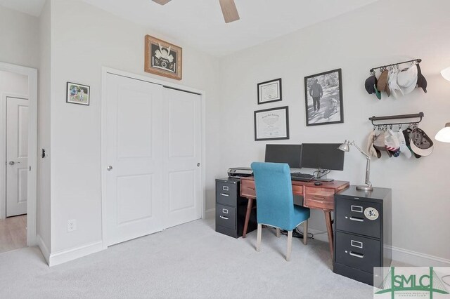 710 Longleaf Dr, Richmond Hill, GA 31324 - home office featuring a ceiling fan, carpet, and baseboards