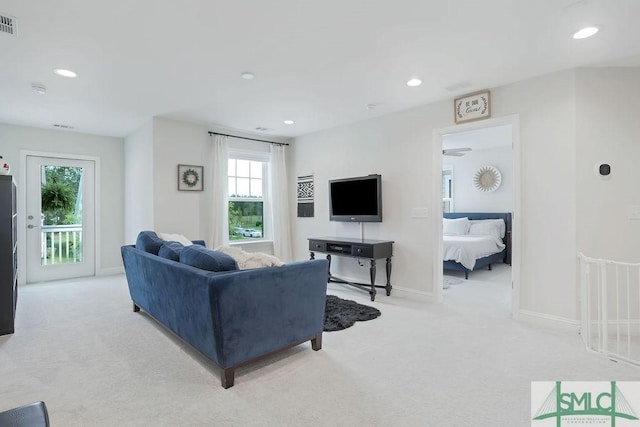 710 Longleaf Dr, Richmond Hill, GA 31324 - carpeted living room featuring baseboards and recessed lighting
