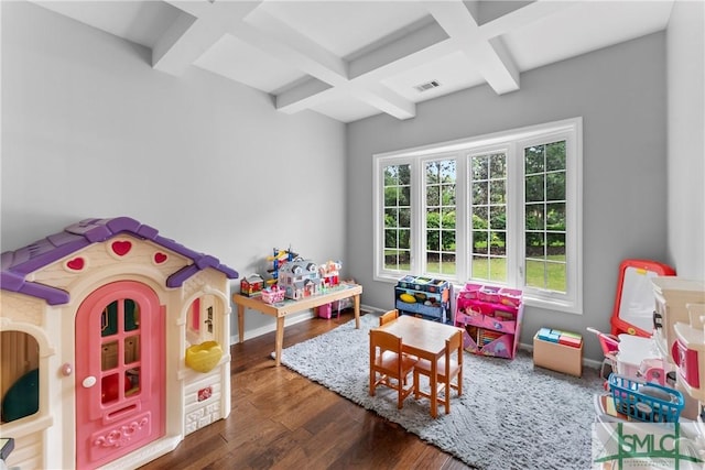 6 Baysprings Pt, Savannah, GA 31405 - playroom featuring coffered ceiling, beam ceiling, and wood finished floors