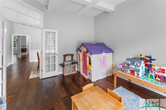6 Baysprings Pt, Savannah, GA 31405 - bedroom with beam ceiling, hardwood / wood-style flooring, coffered ceiling, and french doors