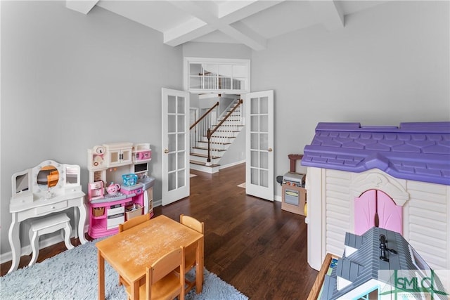 6 Baysprings Pt, Savannah, GA 31405 - playroom featuring french doors, beam ceiling, wood finished floors, coffered ceiling, and baseboards