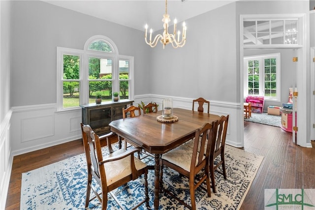 6 Baysprings Pt, Savannah, GA 31405 - dining area featuring wainscoting, a chandelier, and hardwood / wood-style floors