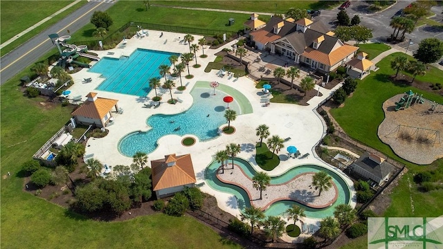 bird's eye view of a pool
