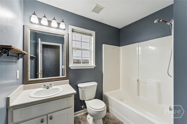 105 Mustang Dr, Guyton, GA 31312 - full bathroom featuring vanity, toilet, a textured ceiling, shower / bathtub combination, and baseboards