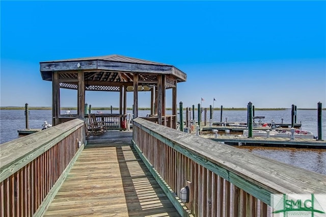 dock area with a water view