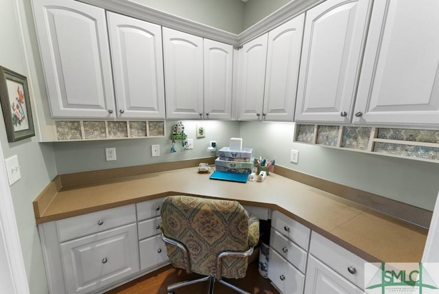 office area featuring built in desk