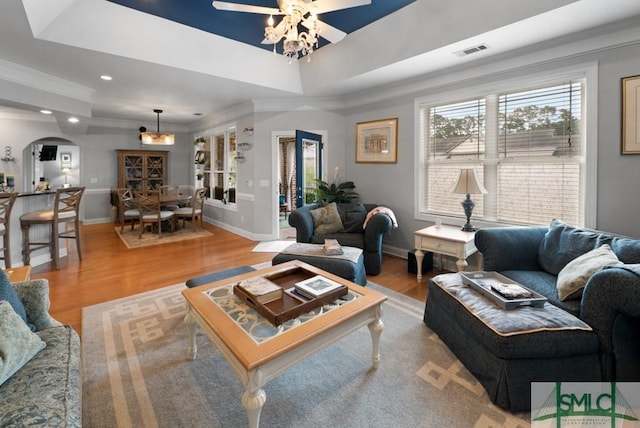 1104 River Oaks Dr Unit 1104, Richmond Hill, GA 31324 - living area with ornamental molding, a ceiling fan, light wood finished floors, baseboards, and recessed lighting