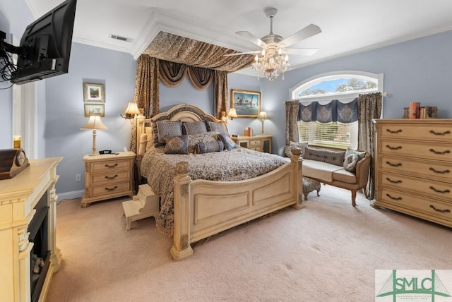 1104 River Oaks Dr Unit 1104, Richmond Hill, GA 31324 - bedroom featuring ornamental molding, light colored carpet, and a ceiling fan