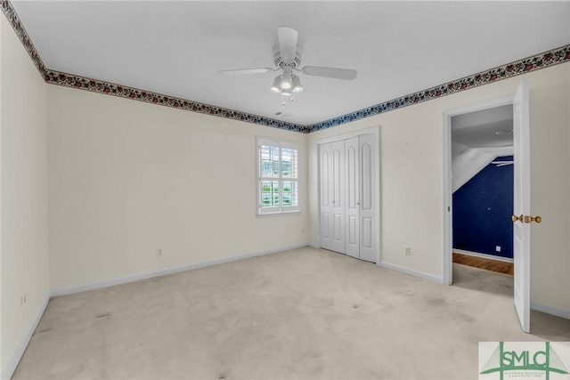 105 Crooked Wood Ln, Savannah, GA 31406 - unfurnished bedroom with carpet flooring, baseboards, a closet, and ceiling fan