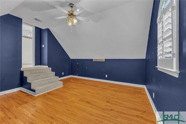 105 Crooked Wood Ln, Savannah, GA 31406 - bonus room featuring ceiling fan, lofted ceiling, wood finished floors, and baseboards