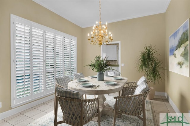105 Crooked Wood Ln, Savannah, GA 31406 - dining space featuring light tile patterned flooring, a chandelier, baseboards, and ornamental molding