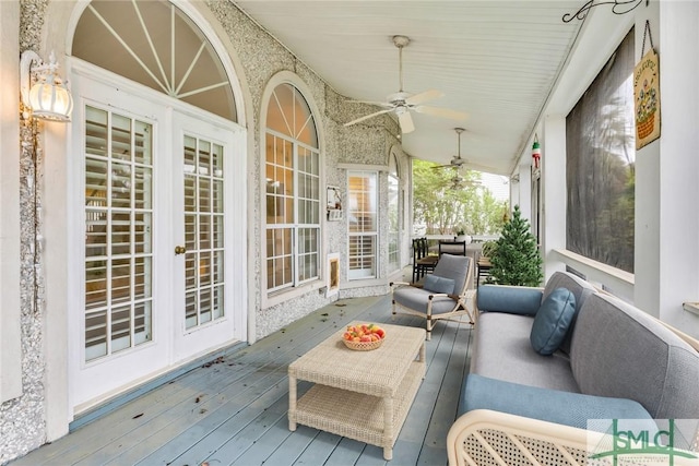 105 Crooked Wood Ln, Savannah, GA 31406 - wooden terrace with ceiling fan, an outdoor hangout area, and french doors