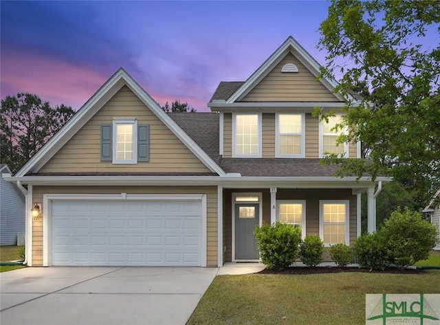 17 Olde Gate Ct, Pooler, GA 31322 - traditional home featuring driveway, covered porch, roof with shingles, and a yard