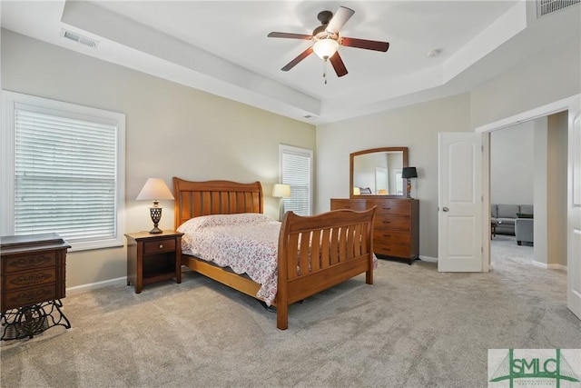 17 Olde Gate Ct, Pooler, GA 31322 - bedroom with carpet, a tray ceiling, baseboards, and ceiling fan