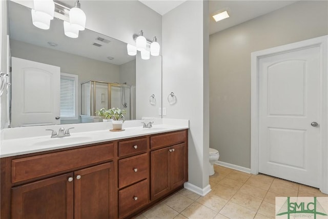 17 Olde Gate Ct, Pooler, GA 31322 - full bathroom with a shower stall, double vanity, tile patterned flooring, toilet, and baseboards