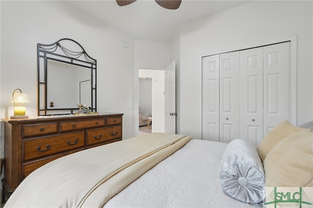 bedroom featuring a closet and ceiling fan