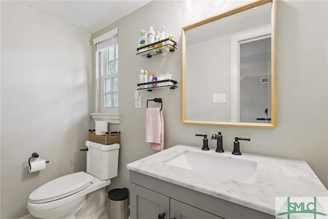 half bathroom with toilet and vanity